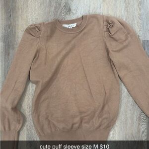Women's Puff Sleeve Sweater - Tan
